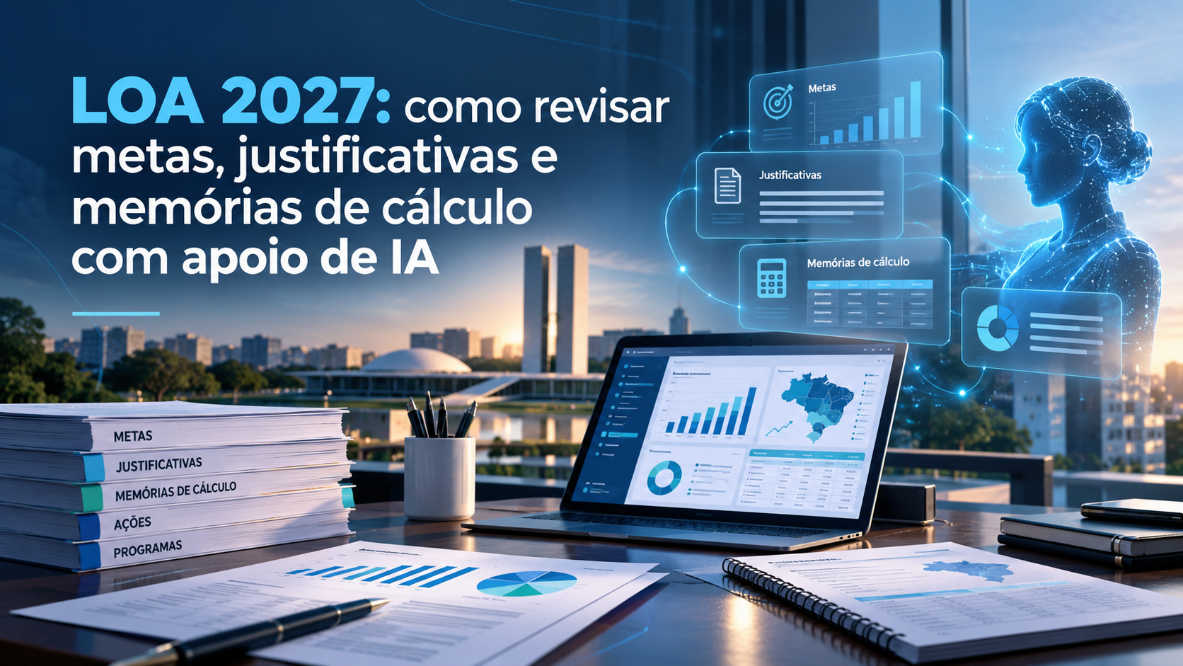 Ilustração de profissionais de planejamento e contabilidade municipal conferindo documentos e cálculos.