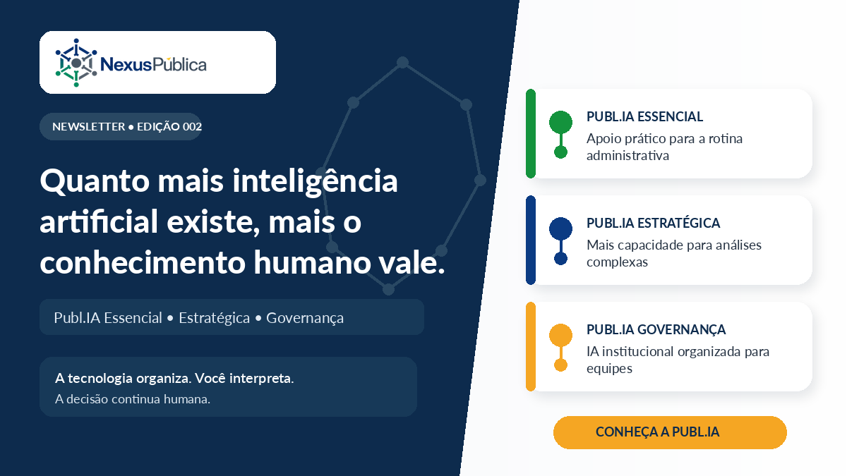 Profissional da gestão pública utilizando a Publ.IA para analisar documentos, com a identidade visual da Nexus Pública.